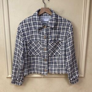 Zara Shacket Plaid Textured Cropped Jacket size Small